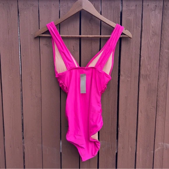 J. Crew | NWT Size 2 Ruched V Neck One Piece Fuchsia Bathing Suit Style BC116 - Picture 13 of 16